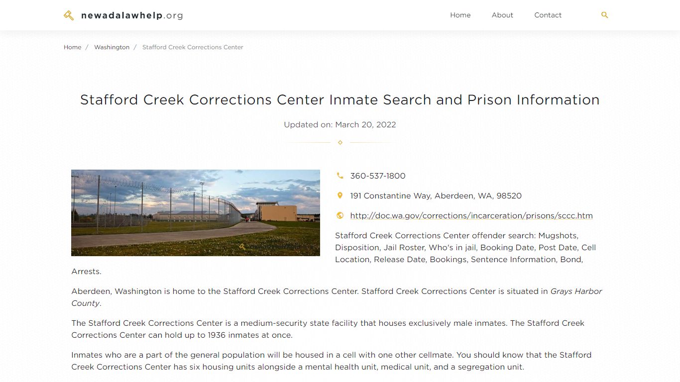 Stafford Creek Corrections Center Inmate Search ...